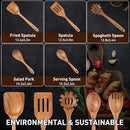 Wooden Spoons for Cooking - 5-Piece Wooden Kitchen Utensil Set made of Natural Solid Wood Material - Includes Salad Spoons, Spaghetti Spoon, Salad Fork, Flat Spatula,Slotted Spatula(A05) by CozyNest Decor