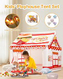 Kids Play Tent, Toddler Tent for Kid Indoor & Outdoor, 48.5"x39.4"x48.5" Playhouse Tent Burger Theme with Complete Toys Set, 3 Window, Lights and Balloons by TinyTreasures Baby Boutique