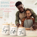 Coffee Tea and Sugar Ceramic Canister Set - 3-Piece Airtight Kitchen Canisters for Countertop - Coffee Bar Container Set by CozyNest Decor