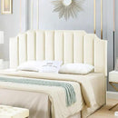 24KF Cream Velvet Tufted King Upholstered Headboard, Modern Vertical Channel Design California King Headboard with Stepped Silhouette Top Edge,Cream by CozyNest Decor