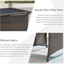 5 Piece Outdoor Patio Furniture Set - Outdoor Conversation Couch and Loveseat Glider Chair Furniture Set with Rattan Coffee Table for Deck Balcony Poolside Brown Wicker/Blue Cushions by GreenHaven Gardens