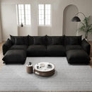 Modern Minimalist Chenille Modular Sectional Sofa, Oversized Deep-Seat U-Shaped Couch with Movable Ottoman, Thick Cushions, Upholstered Sofa for Living Room, Bedroom, Office, Apartment Black 2 Ottoman by CozyNest Decor