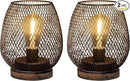 2 Pack Battery Operated Lamp Outdoor Table Lantern,Metal Cage Cordless Lamps with LED Bulb for Weddings Parties Patio Events Indoor Outdoor Patio Bedroom Living Room(Bronze) by GreenHaven Gardens