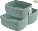 Small Woven Storage Baskets 13“X9”X5“ Decorative Rope Bins for Organizing Shelves, Closets, and Toys, Empty Gift Baskets, Cute Organizer Basket for Home and Office (green, Large) by CozyNest Decor
