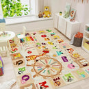 4x6 Playroom Rugs for Kids Washable, Educational and Fun Playmat with ABC Alphabet Animals Shapes Colors, Non-Slip Play Mat Learning Rugs for Baby Toddler Children Game Activity, Beige by CozyNest Decor