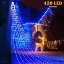 Outdoor Christmas Decorations Star String Lights 420 LED Waterproof Waterfall Lights with Christmas Tree Topper, 8 Lighting Modes Tree for Yard Patio Garden Party (Blue) by GreenHaven Gardens