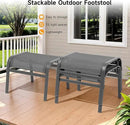 Outdoor Ottoman Set of 2, All Weather Outdoor Foot Stool with Supportive Textliene and Metal Frame, Stackable Oversized Outdoor Foot Rest for Furniture Patio Garden Pool, Grey by CozyNest Decor