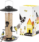 iBorn Metal Bird Feeders for Outdoors, 2LB Bird Seed Feeder 17cm Large Roof &Tray, 4 Feeding Ports, Black Finish by CozyNest Decor