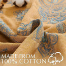 jinchan Boho 100% Cotton Muslin Queen Size 80x90 Inches Blanket Lightweight 4-Layer Quilted Soft Yellow and Blue Floral Throw Blanket Reversible Comfy Flower Rustic All Seasons Couch Bedroom Decor by CozyNest Decor