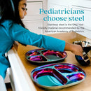 Ahimsa Stainless Steel Plates for Kids - Divided Plates for Toddlers, Pediatrician Designed, Non Toxic Toddler Plate, BPA Free & Dishwasher Safe (Blue Set of 4) by TinyTreasures Baby Boutique