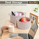 Small Soft Organizer Baskets，Decorative Mini Round Woven Rope Storage Bin Empty Gift Baskets for Man，Office, Desk Decor, Gifting, Kids, Toys, Pre Shaped, Brown, 2 Pack by TinyTreasures Baby Boutique