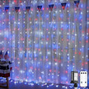 JMEXSUSS 300LED Red White and Blue Lights with Remote, 4th of July Lights Plug in, Patriots Curtain Hanging String Lights for Bedroom Wall Window Backdrop Indoor Outdoor 4th of July Decor, 9.8x9.8ft by CozyNest Decor