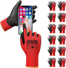 DULFINE Safety Work Gloves PU Coated for Men and Women-12 Pairs,Red Seamless Knit Glove with Two Fingers Touchscreen,Ideal for General Duty Work (Medium) by GreenHaven Gardens