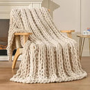 Esterra Chunky Knit Blanket Throw, 100% Handmade Chenille Throw Blanket 50"x60", Soft Thick Yarn Cable Knit Crochet Throw Blanket Rope Knot Throw for Couch Bed Sofa, Apricot White by CozyNest Decor