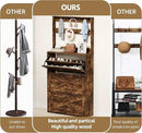 Shoe Cabinet Set 2 with 3 Flip Drawers, Narrow Shoe Cabinet with 9 Hooks Coat Rack, Freestanding Shoes Storage Cabinets with Adjustable Shelves for Entryway, Hallway, Living Room, Rustic Brown by CozyNest Decor