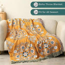 Boho Throw Blanket for Bed,100% Cotton Ultra Soft Lightweight Muslin 4-Layer Breathable Woven Throws 80''x 90'' Blanket Yellow Floral Printed Farmhouse Decor Bed Blankets by CozyNest Decor