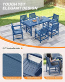 7 Pieces HDPE Outdoor Dining Set, Patio Dining Set with Umbrella Hole, All Weather Outdoor Dining Table Sets for 6, HDPE Patio Furniture Sets for Deck, Backyard, Lawn, and Poolside, Navy by CozyNest Decor