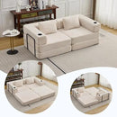 78" W Loveseat Sofa, 4 in 1 Convertible Floor Sofa Bed, Boneless Cloud Couch with Cup Holder, Fold Out Floor Couch, Loveseat Recliner Sleeper for Living Room Bedroom Lounge(Corduroy, White) by CozyNest Decor
