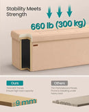 SONGMICS Mazie Collection - Storage Ottoman Bench, 43 Inches Folding Foot Rest Stool, End of Bed Bench, Easy Assembly, for Living Room, Bedroom, Entryway, Apricot Orange ULSF077O01 by CozyNest Decor
