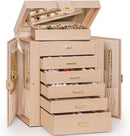 AKOZLIN 6-Tier Jewelry Box Organizer Functional 5 Drawers Leather Jewelry Storage Case for Women Girls Ring Necklace Earring Bracelet Holder Organizer with Mirror Champagne by TinyTreasures Baby Boutique