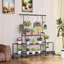 GIOTORENT 3-Tier Tall Metal Plant Stand Indoor Outdoor - Heavy Duty Plant Shelf for Garden, Patio, Balcony with 5 Hanging Hooks, Holds 16-25 Plants, Black by GreenHaven Gardens