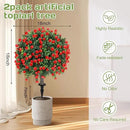 Artificial Red Rose Topiary Ball Tree 25" with Ground Spike, Set of 2 Artificial Boxwood Bushes for Faux Shrubs, Fake Evergreen Faux Plant for Indoor Outdoor Porch Garden -UV Resistant–Fade-Proof by GreenHaven Gardens