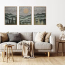 HLNIUC Mountain Framed Canvas Wall Art,Large Green Forest Woodcut Wall Decor Set of 3(16”x24”)Abstract Sun Forest Pine Trees Wall Painting,Rustic Sun Nature Landscape Art Print for Living Room,Bedroom by CozyNest Decor