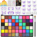 Professional Face Painting Kit for Kids and Adults – 54 Color Water Activated Cosplay Makeup Kit, Non-Toxic Body Paint with Stencils, Gems, Brushes– for Halloween FX, Bday Parties, School Event by TinyTreasures Baby Boutique