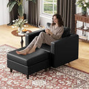 Faux Leather Oversized Accent Chair with Storage Deep Seat Single Sofa Large Reading Armchair for Living Room Bedroom Office Black by CozyNest Decor