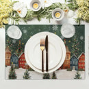 Christmas Placemats 12x18 Inch Set of 4, Winter Xmas Tree Wonderland Forest Village Town House Snowflake Linen Table Mats Washable Place Mats for Party Kitchen Dining Outdoor Indoor Decor by CozyNest Decor
