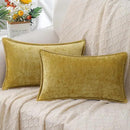 decorUhome Chenille Soft Throw Pillow Covers 12x20 Set of 2, Lumbar Velvet Farmhouse Neutral Decorative Euro Pillow Covers with Stitched Edge for Couch Sofa Bed Home Decor, Mineral Yellow by CozyNest Decor