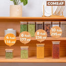 ComSaf 16Pcs Glass Spice Jars with Bamboo Lid, 4oz Airtight Square Spice Containers with 275 Black Lables, Empty Seasoning Jars for Spice Salt Sugar by CozyNest Decor