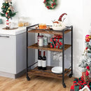 HOOBRO Bar Cart for The Home, Serving Cart with Wine Glass Hooks, Rolling Kitchen Cart with Lockable Wheels, 25.2 x 15.7 x 33.3 Inches Beverage Cart with Storage Shelves, Rustic Brown BF02TC01 by CozyNest Decor