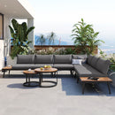 6-Piece Outdoor Sectional Sofa Set with Round Nesting Coffee Tables and Seating Sofa with Cushions for Patio, Porch and Garden (Grey)