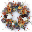 Fall Wreaths for Front Door Outside 24 Inch Autumn Wreath with Pumpkins, Silk Leaves & Purple Flowers Autumn Wreaths for Front Door, Halloween Wreath Decoration, Thanksgiving Decor by CozyNest Decor