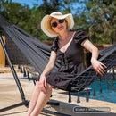SUNCREAT Extra Large Double Hanging Hammock for Camping, Hammocks for Outside 2 Person Heavy Duty, Dark Gray with Tassels by GreenHaven Gardens