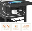 End Table with Charging Station, Flip Top Nightstand with USB Ports and Outlets,Couch Side Table with Fabric Bag and Hooks, Bedside Table for Space Saving, Living Room, Bedroom (Black) by CozyNest Decor