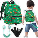 Accmor Toddler Backpack with Leash, Cute Baby Backpack with Anti Lost Wrist Link, Mini Kids Backpack Leash Walking Harness for Travel, Small Excavator Backpack Tether for Boys Girls Ages 1-3 (Green) by TinyTreasures Baby Boutique