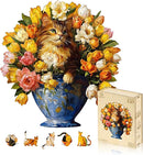 Jigfoxy Wooden Puzzles for Adults, The Vase Cat Wood Puzzles Adult, Unique Animal Shape Wooden Jigsaw Puzzles for Adults, Birthday Gifts for Puzzle Lovers, Family, Friend (S-7.4 * 7.7in-86pcs) by TinyTreasures Baby Boutique
