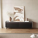 POVISON Fully-Assembled Mid Century Glossy Sintered Stone Tabletop TV Stand with Legs, Wood Media Console with Adjustable LED Light for 75-inch TVs, Entertainment Center with Storage for Living Room by CozyNest Decor