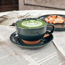 Mora Ceramic Latte Art Mug With Saucer - 10.5 oz, Round Bottom For Perfect Pours - Cafe Cups for Cappuccino, Espresso, Coffee, Tea etc - Porcelain Set for Baristas, Great Gift - Charcoal by CozyNest Decor