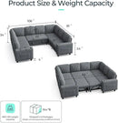 LINSY HOME Sectional Sleeper Sofa with Pull Out Couch Bed - Convertible Plush Corduroy Cloud Couch with Storage Chaise & USB Charging, Comfy Modular Couches for Living Room, Grey by CozyNest Decor