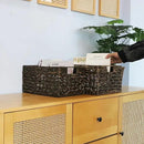 Rectangular Woven Water Hyacinth Basket,Dark Storage Basket With Inside Handle Shelves Kitchen Office Desk (Set of 2) by GreenHaven Gardens