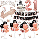 21st Birthday Decorations for Girls Women - 56pcs Rose Gold Happy 21st Banner, 21st Birthday Crown Sash, Cake Topper, Number 21 balloons, 3D Butterflies, 4 Balloon Stands kits by TinyTreasures Baby Boutique