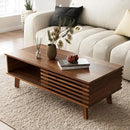Mid Century Coffee Table with Storage & Sliding Fence Door, Modern Coffee Tables for Living Room, Walnut Finish by CozyNest Decor