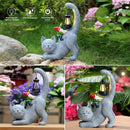 Snowrabbit Cat Statue Garden Decor with Funny Gnome Figurine & Solar Lantern, Motherday Gifts for Mom,Birthday Gift for Women,Cat Statues for Garden,Patio,Yard Decoration, Gray, SR-C-003 by CozyNest Decor