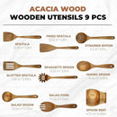 Acacia Wood Kitchen Utensil Set 9PC-Natural Wooden Cooking Tools for Nonstick Pans&Stir Frying,Scratch-Proof&Heat Resistant,Sturdy&Lightweight with Spoon Rest (Kitchen Utensil Set 9PC) by CozyNest Decor