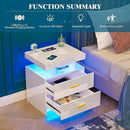 Night Stand with Light, High Gloss Nightstand with USB/Wireless Charging Station, LED White Nightstands with Storage Drawers, RGB Side End Table for Bedroom Furniture（White by CozyNest Decor