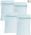4 Piece Blue Small, Durable Organic Cotton Mesh Laundry Bag with Strong Zipper and Breathable Mesh, Delicate Laundry Bag for Underwear, Clothes, Pants and Socks by TinyTreasures Baby Boutique