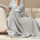 Amélie Home Chenille Knit Throw Blanket for Couch, Chevron Texture Decorative Soft Blanket for Sofa, Bed & Chair, 50"x60", Light Grey by CozyNest Decor